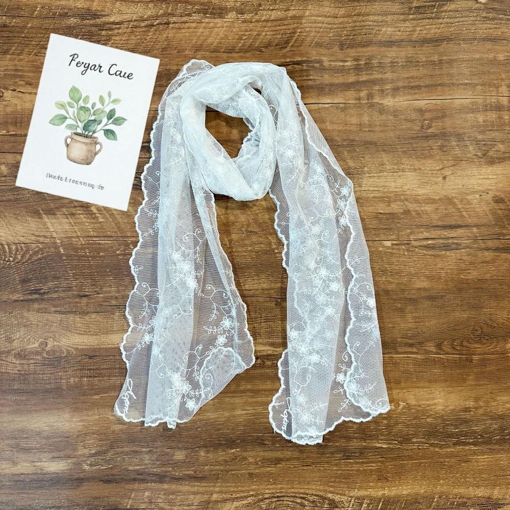 New Lace Embroidery Lace Scarf Literary Yarn Elegant Long Scarf Korean Style Embroidery Scarf Elegant