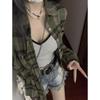 2024 Women's Retro Green Plaid Shirt Jacket - Spring/Autumn Design