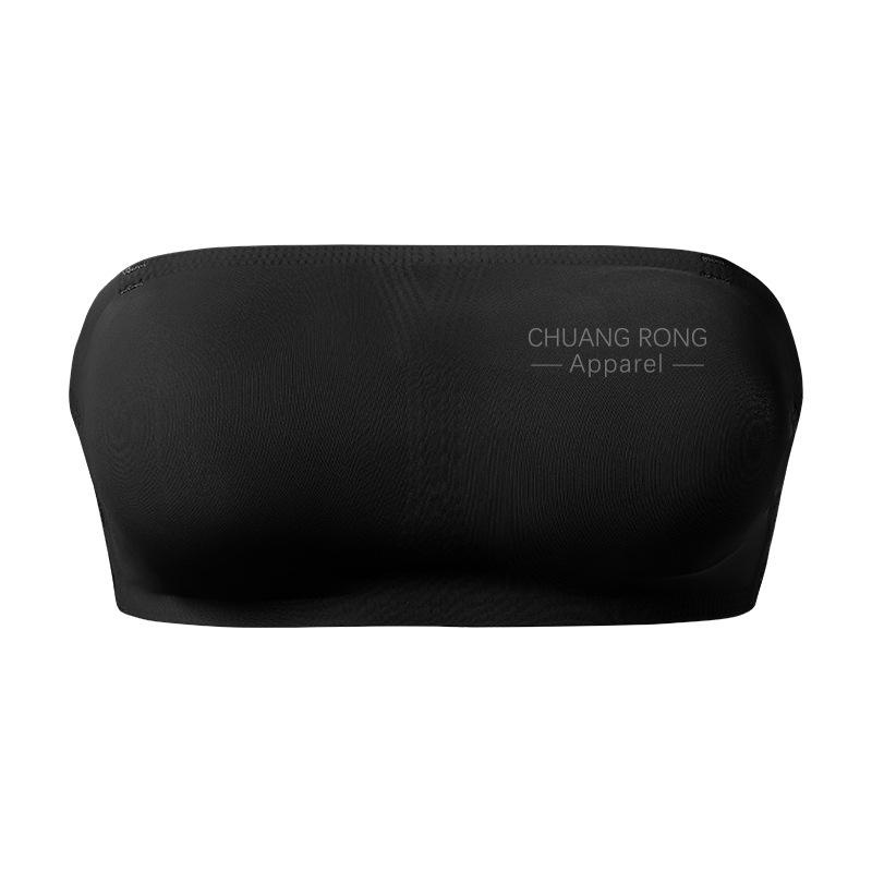 

Summer thin ice tube top underwear, strapless and seamless women s non-slip, not afraid of falling off, sweet lace, beautiful back, chest-wrapped bra S чёрный