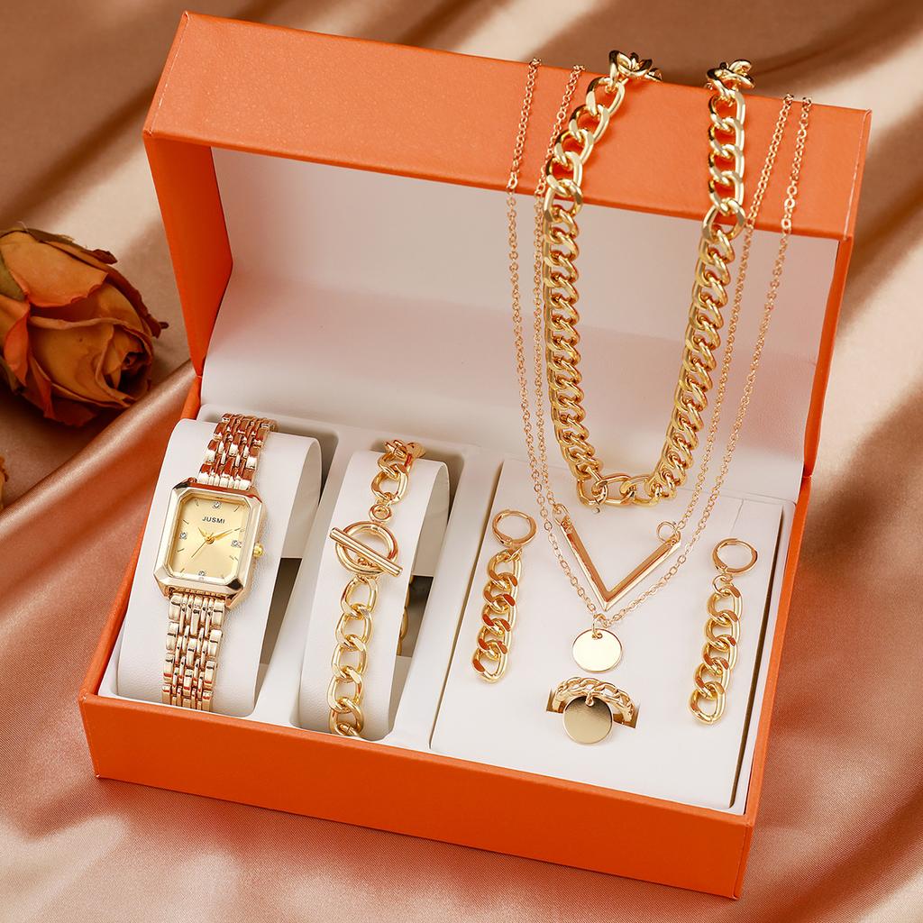 LP36 Set Box Fashion Multi-layer Necklace Earrings Bracelet Watches Sweater Chain Quartz Watch Luxury Jewelry Gifts for Women