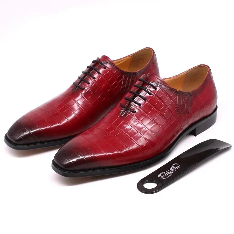 Fashion Luxury Genuine Leather Men's Oxford Dress Shoes Alligator Print Handmade Lace-Up Whole Cut Formal Wedding Suit Shoes