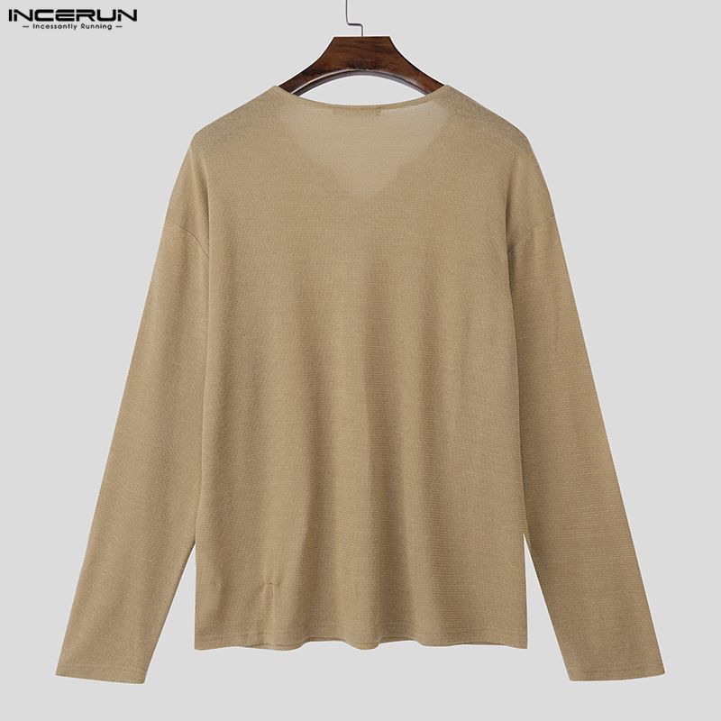 INCERUN Men Irregular Neck Long Sleeve Casual Texture T-shirts Tops