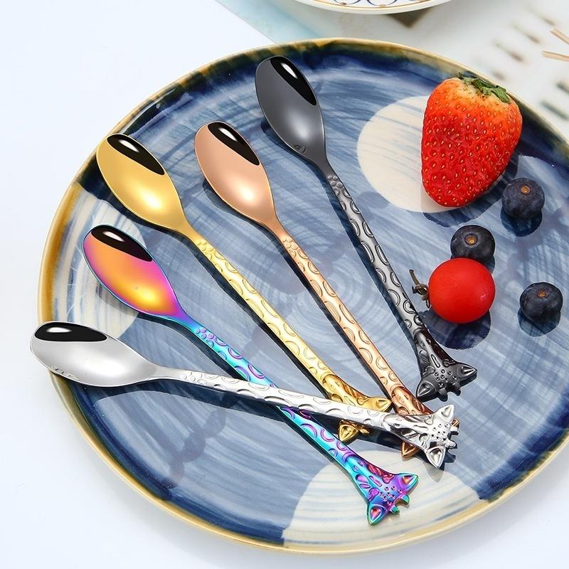 1PC Stainless Steel Coffee Spoon Cartoon Giraffe Shaped Spoon Animal Cake Dessert Fork Spoon Coffee Spoon