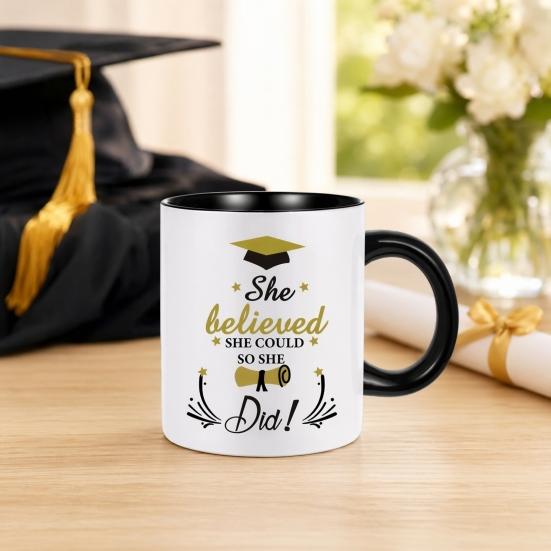 Large Capacity Coffee Cup Graduation Theme Water Cup with Ergonomic Handle Comfortable to