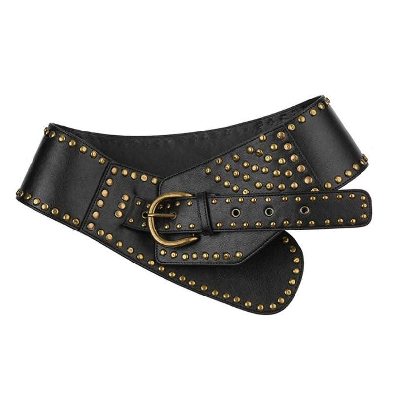 

Rivet Studded Belt for Adult Fashion PU Belt All Matching Corset Belt Western Wide Waistband for Shorts Pants Cincher