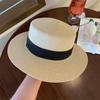 French-style Flat-top Straw Hat for Women, Summer Large Head Circumference Seaside Beach Straw Sun Hat, Sun Protection Hat