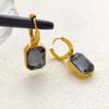 Edelstahl Hohe Qualität Grün Geometrisch Kristall Hängende Ohrringe für Damen Retro Mode Creolen Smaragd Schmuck Zubehör Geschenk