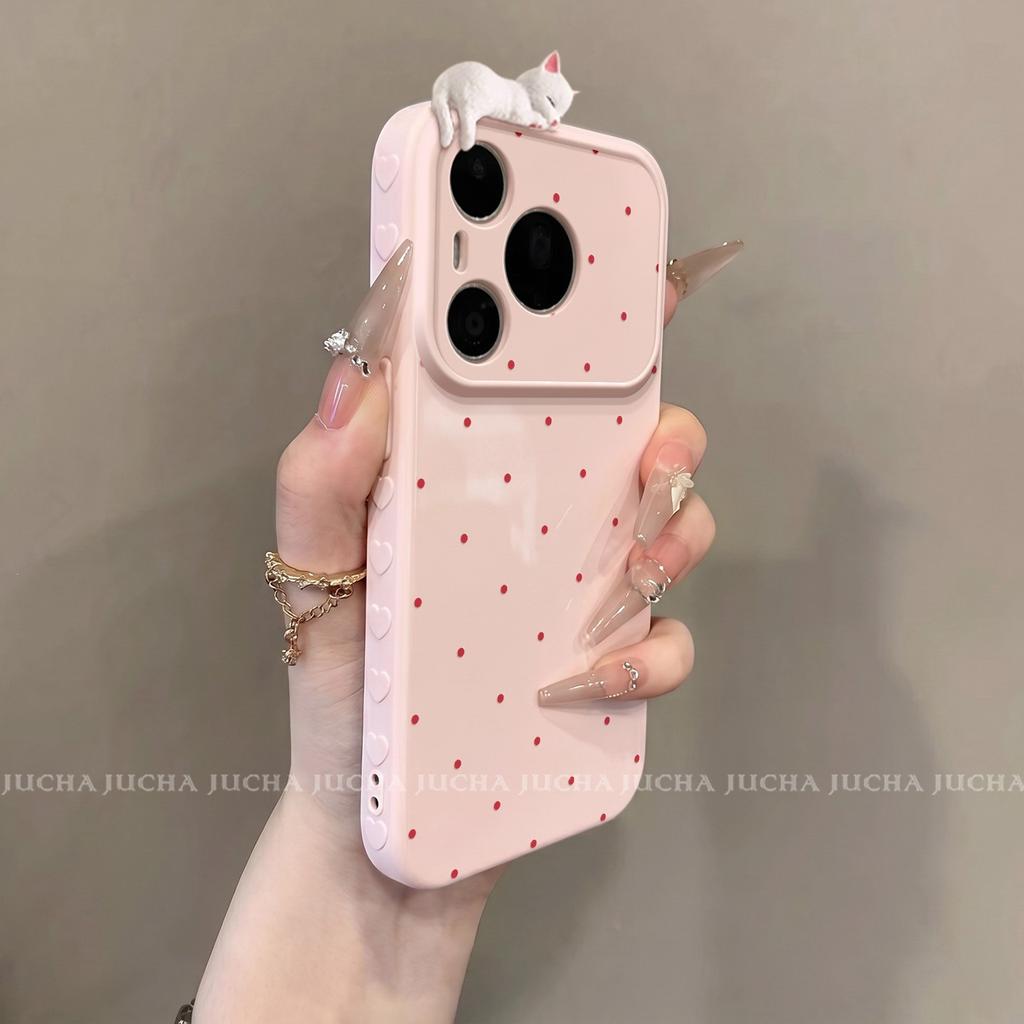 Applicable to Huawei pura11 mobile phone case female anti-drop p11pro lens all-inclusive personalized Korean polka dot sleeping kitten