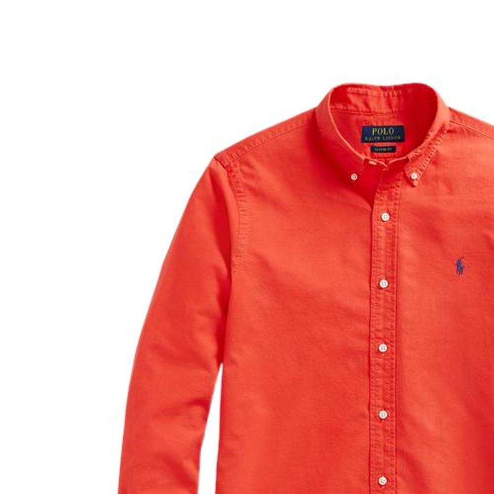 Polo Ralph Lauren Solid Color Polo Collar Long Sleeve Shirt Men Shirts Red RL14548-600
