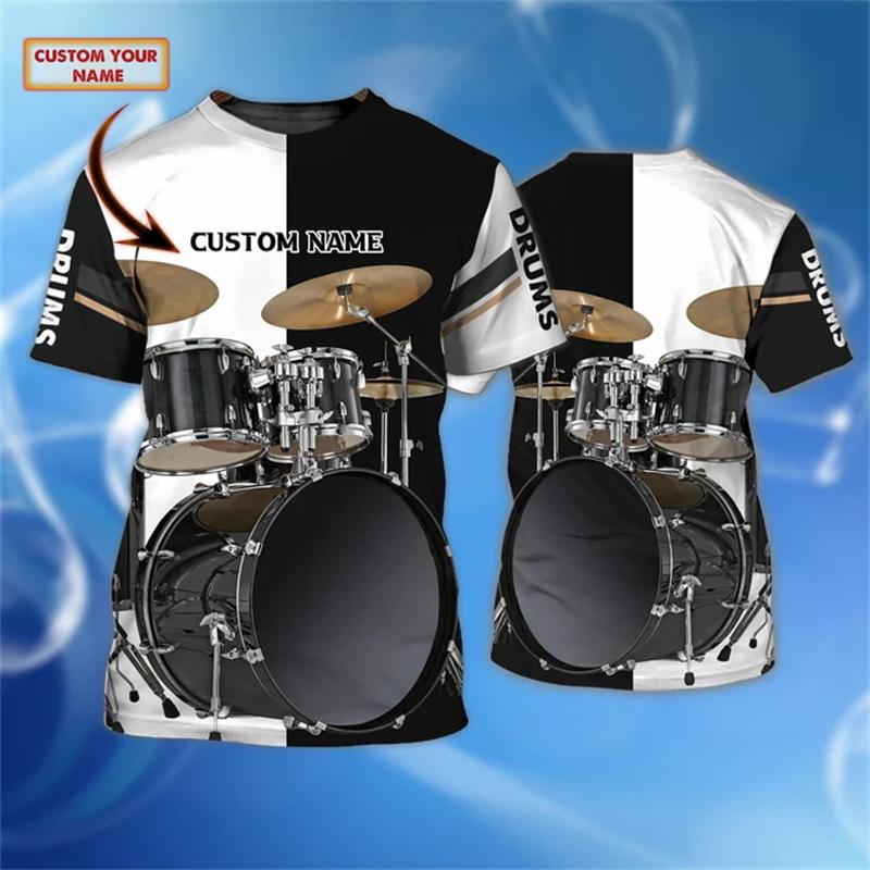 Custom Name Fashion Drum Set Graphic T Shirts Men Women Summer Casual Short Sleeve 3D Printed T-shirts Unisex Oversized Tees