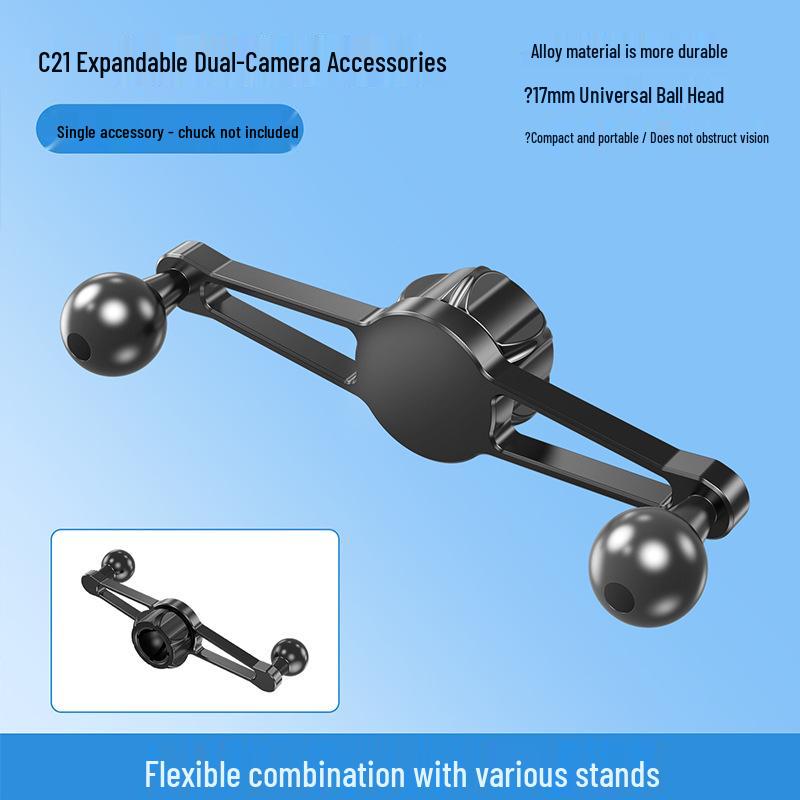 Dual-Camera Phone Holder: C21B Floor & Desktop Shooting Stand with 17mm Universal Ball Head