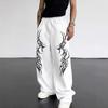 Unisex Gothic Y2K Printed Track Pants Loose Fit Drawstring Wide Leg Sweatpants