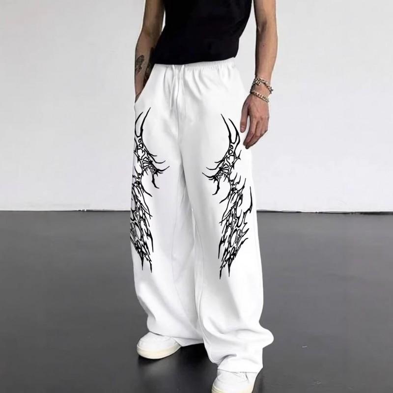 Unisex Gothic Y2K Printed Track Pants Loose Fit Drawstring Wide Leg Sweatpants
