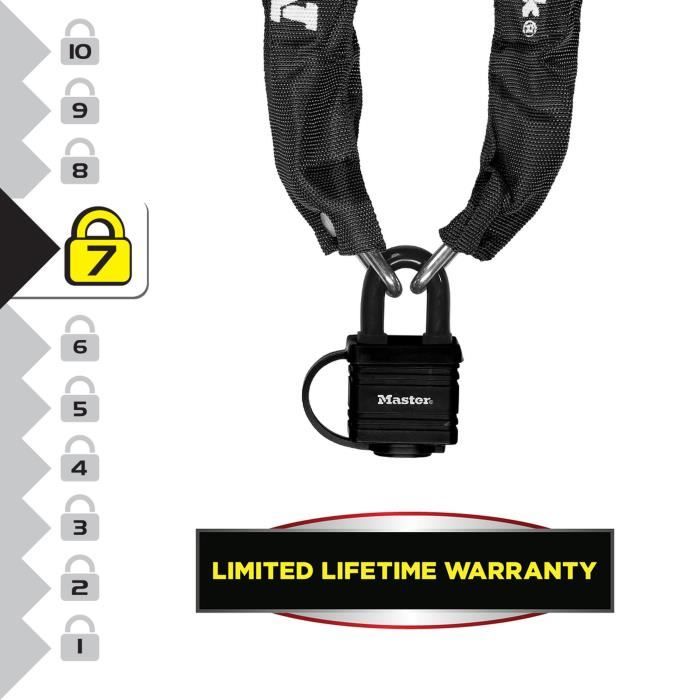 Chaîne antivol MASTER LOCK - 8390EURDPRO - 90cm x Ø 6mm - Cadenas 40mm - Gaine nylon - Noir