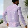 Men Plus Size Long Sleeve Quarter Zip Collared Printed Polo Shirt Grey Peach