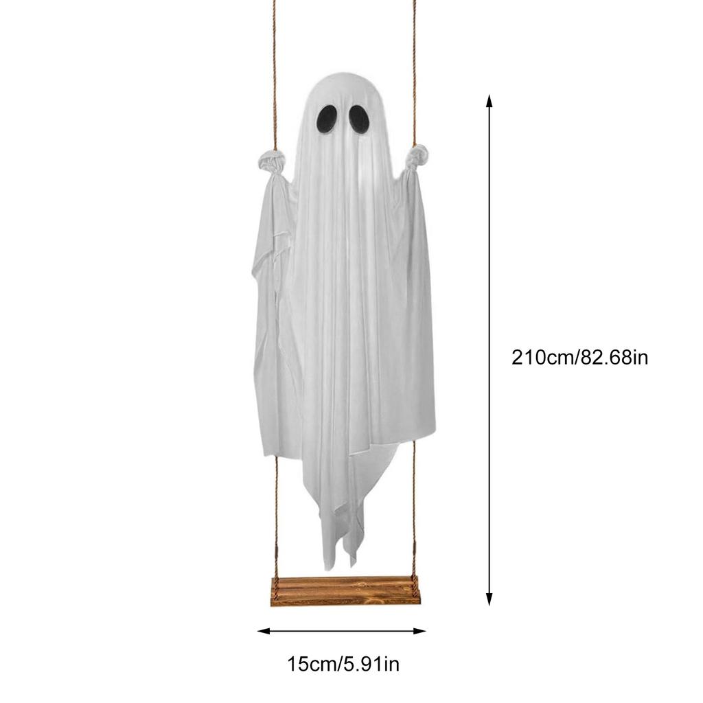 Halloween Adjustable Ghost Decorations Thicken Lighted Swing Pendant Battery Powered Cute White Ghost Swing for Home Decor