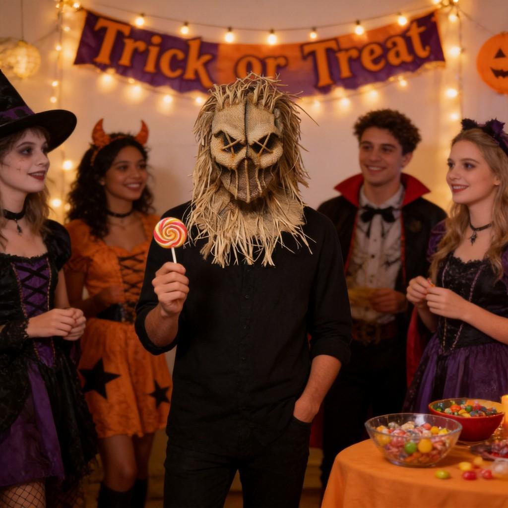 Halloween Horror Latex Scarecrow Mask With Realistic Design For Adult Cosplay
