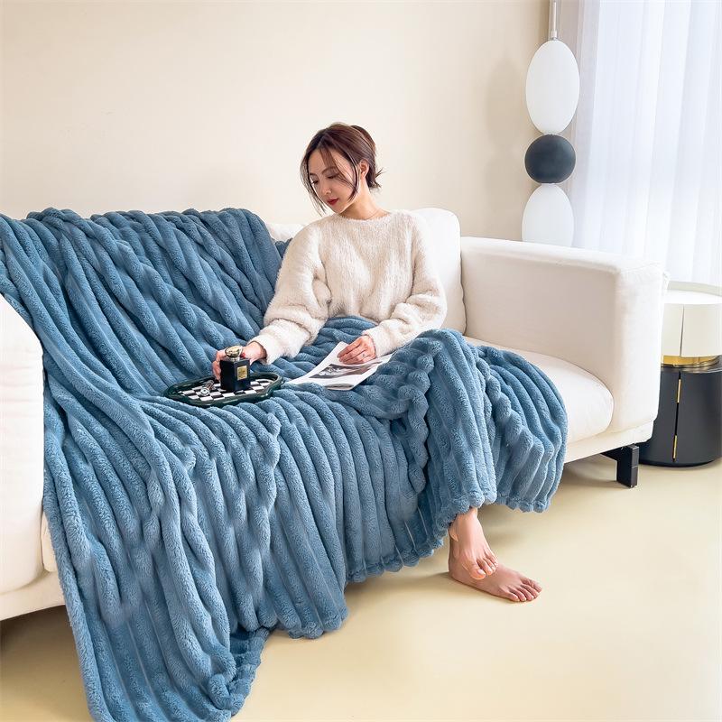 Thickened Rabbit Fur & Flannel Blanket - Soft Anniversary Gift or Cozy Nap Throw