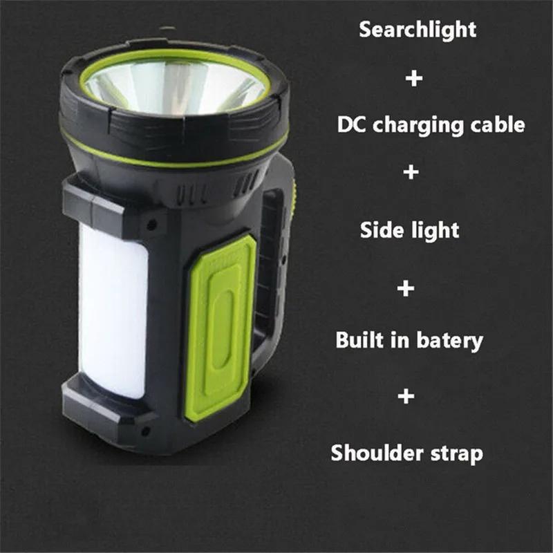 LED Strong Searchlight Flashlight Portable Hand Lamp Rechargeable 2 Lighting Modes Emergency Hiking Camping Energe Saving Torch