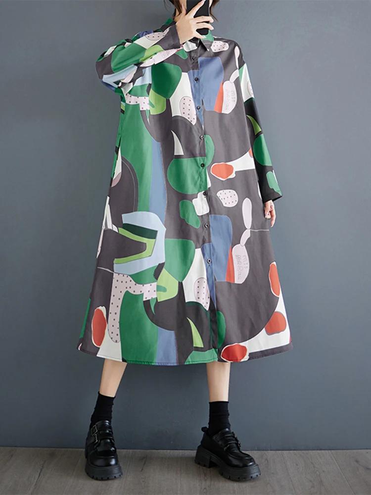 

XITAO Loose Print Single Breasted Dress GYX1028 One Size белый