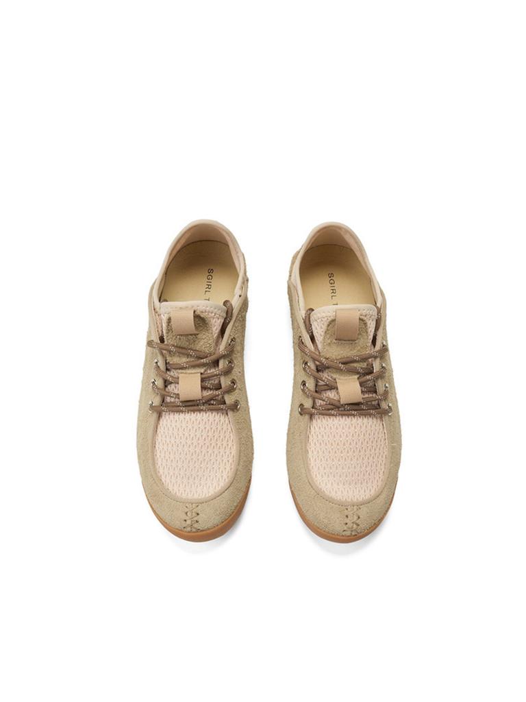 Vintage Suede Mesh Sneakers for Women Breathable Lightweight Casual Lace-Up Shoes with Rubber Sole