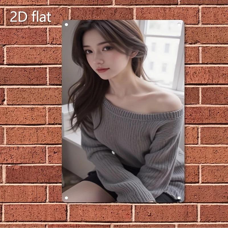 

Vintage Metal Wall Art Sign, Elegant Woman Face Profile Iron Wall Decor, Minimalist Retro Framed Poster 20x30cm（7.8x11.8inch）