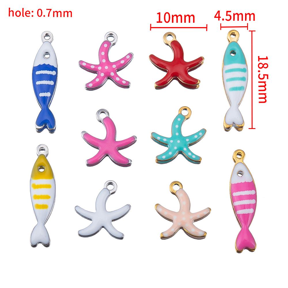 20pcs Stainless Steel Colorful Enamel Fish Charms Pendant Base DIY Ocean Necklace Earrings Jewelry Making Accessories Findings