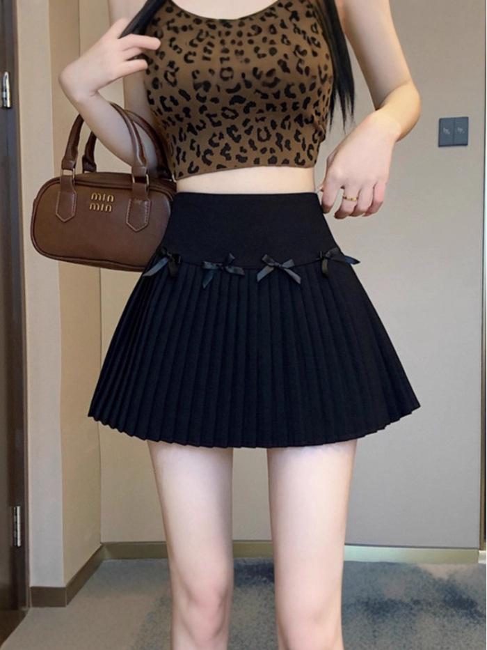 Mini-jupe plissée A-line à nœud doux - Taille haute, amincissante, style universitaire pour femmes