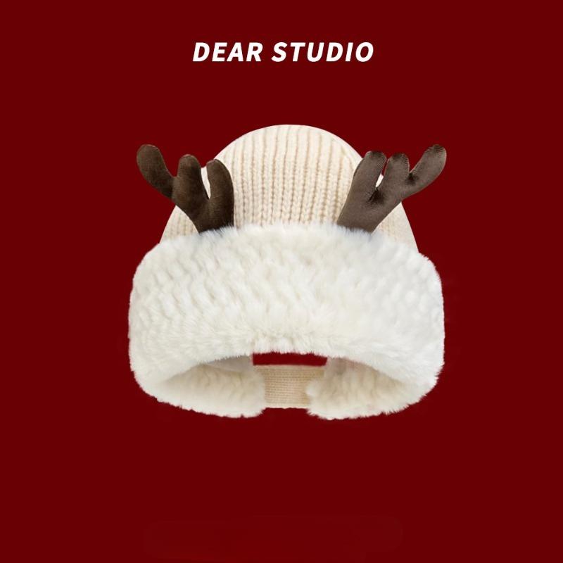 

Christmas Gift Cute Antlers Plush Hat Children s Winter Warmth Multi Talented Couple Creative Cute Dress Up Fun Dressing бежевий