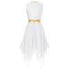 Womens Sleeveless Color Block Patchwork Dress Invisible Zipper Back Irregular Hem Lyrical Performance Dress