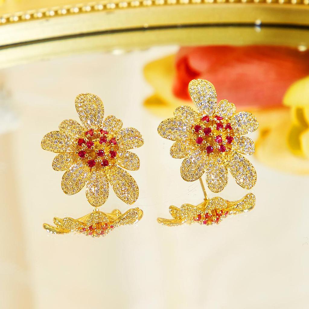 CMM Μοναδικά Χρωματιστά CZ Ζιργκόν Μεγάλα Σκουλαρίκια Καρφωτά Λουλούδια Πάρτι Δεξίωση Γάμος Γυναικεία Κοσμήματα Νύφη Ασορτί Αξεσουάρ