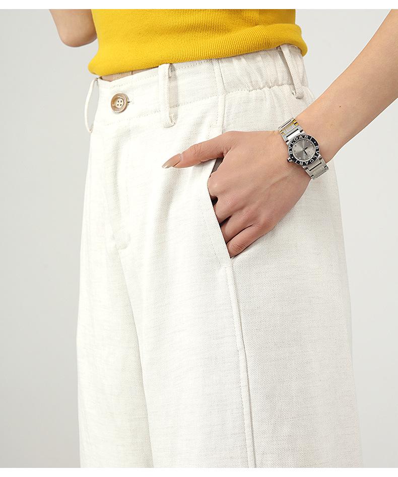 Women's Tencel Linen Wide-Leg Pants, 2026 Spring, Elastic Back Waist, Slimming Casual Straight-Leg Style
