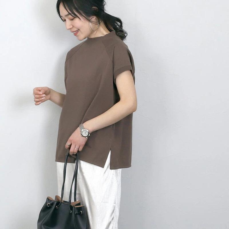 Summer Cotton Short-sleeved Women's T-shirt, French Jumper Women's Side Split Top Women's