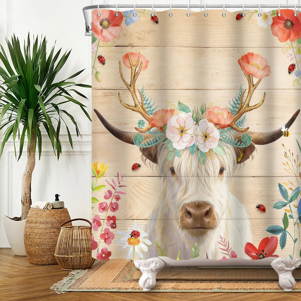 Cute Animal Theme Waterproof Shower Curtain Adorable Animals Bathroom Decor with Hooks For Bathtub Bathroom Screens Home Decor