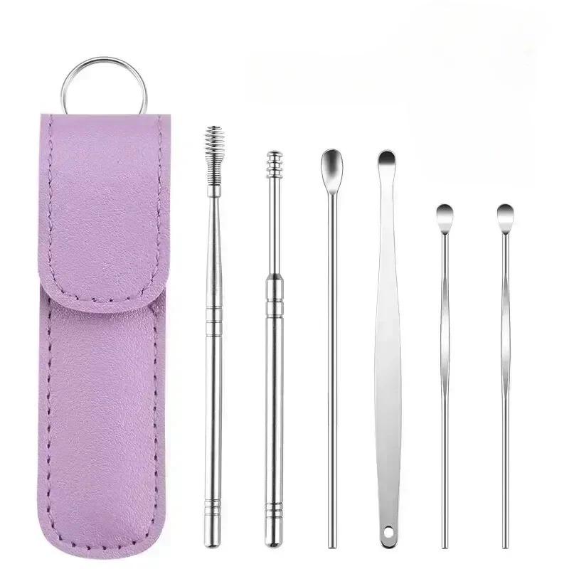 Wholesale 6Pcs Effective  Earwax Cleaning Tool with Spiral Earpick and Ear Curette   Ear Care Tool for Daily Use  ear pick1 set