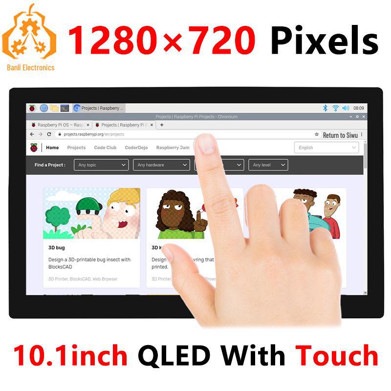 Raspberry Pi 10.1" QLED Touch Display, 1280x720, Quantum Dot, Ideal for PC & Gaming