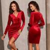 Tooxika 2024 New Women's Long Sleeve Dress Party V-Neck Slim Fit Gold Velvet Dress