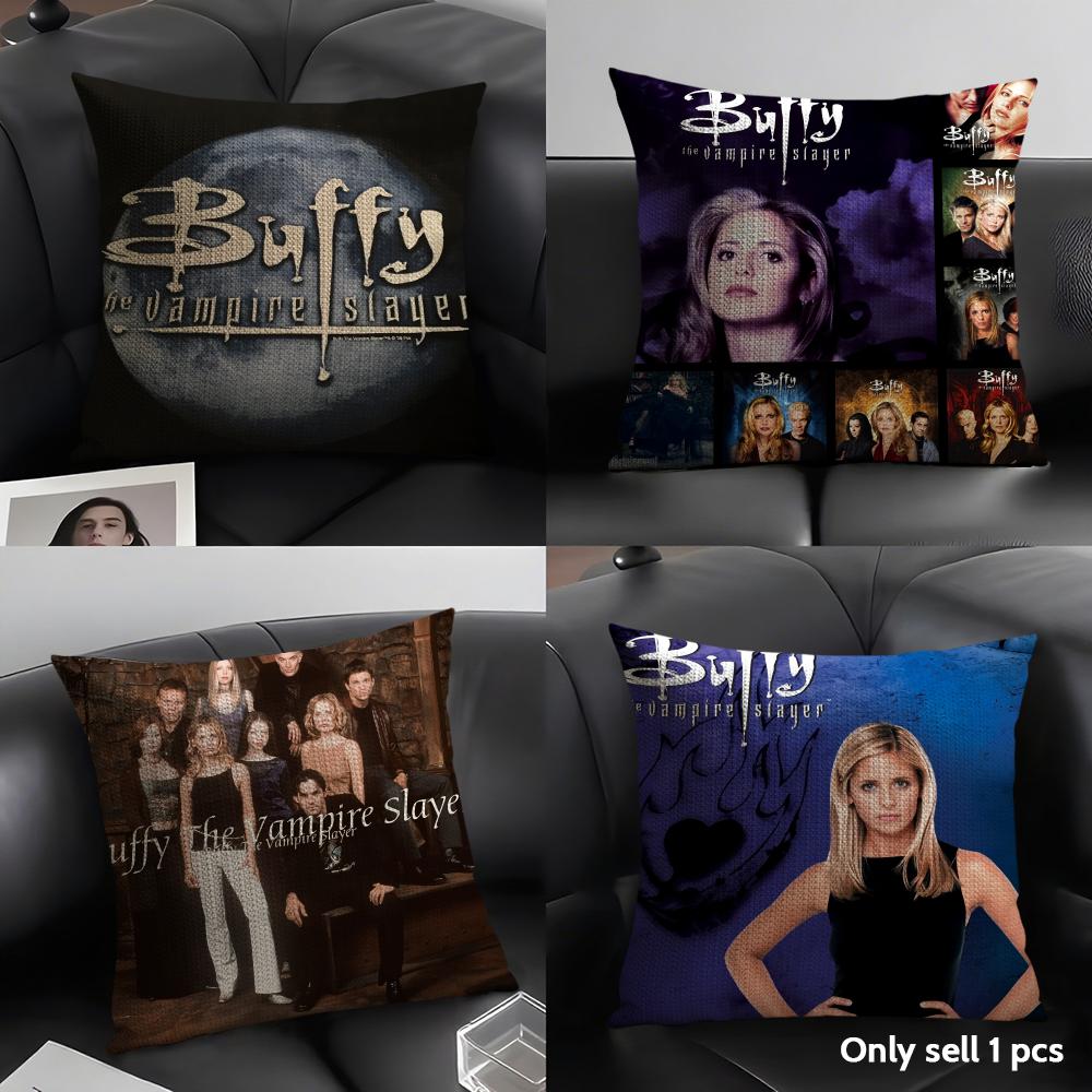 B-Buffy Vampire Slayer Cushion Cover Natural Linen Organic Fabric Double-Sided Printing Sofa Home Decor Gift Pillow Case