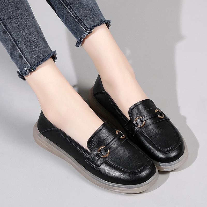 Damen Loafer im koreanischen Stil aus weichem Leder mit Metallschnalle - Herbst/Winter Lässige vielseitige Schuhe