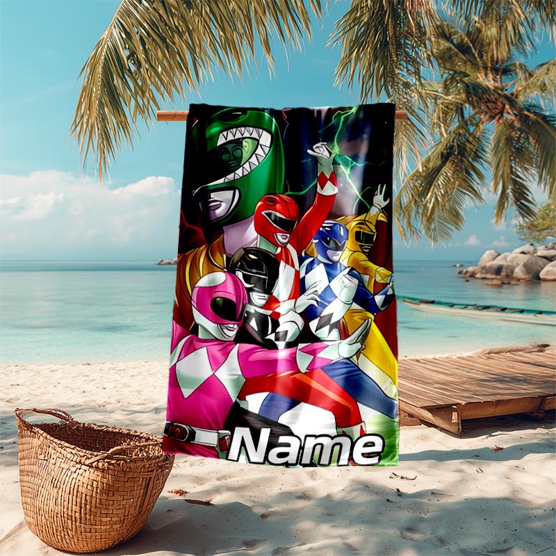 Personalized customized proof beach towel with Mighty Morphin Power Rangers pattern - soft, absorbent,quick-drying,perfect swimming,camping&bathing
