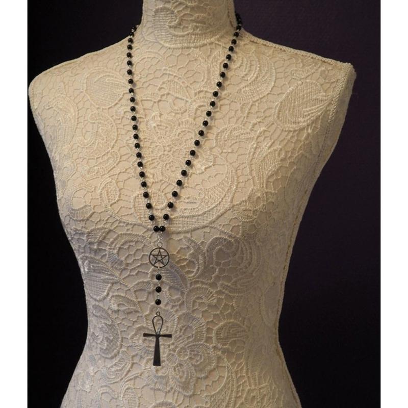 Egirl Jewelry Cool Black Beads Cross Star Pendant Necklace DIY Fashion Choker Y2K Necklace for Women Punk Accessory