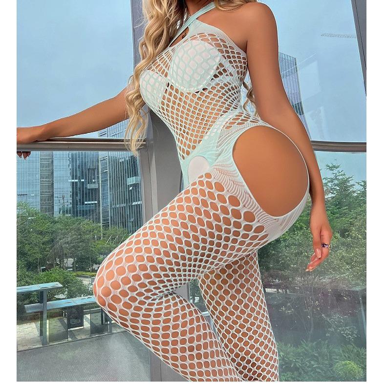 Danai Plus Size Open Crotch Erotic Stockings - Seductive Mesh Flirting Uniform Nightgown 9600