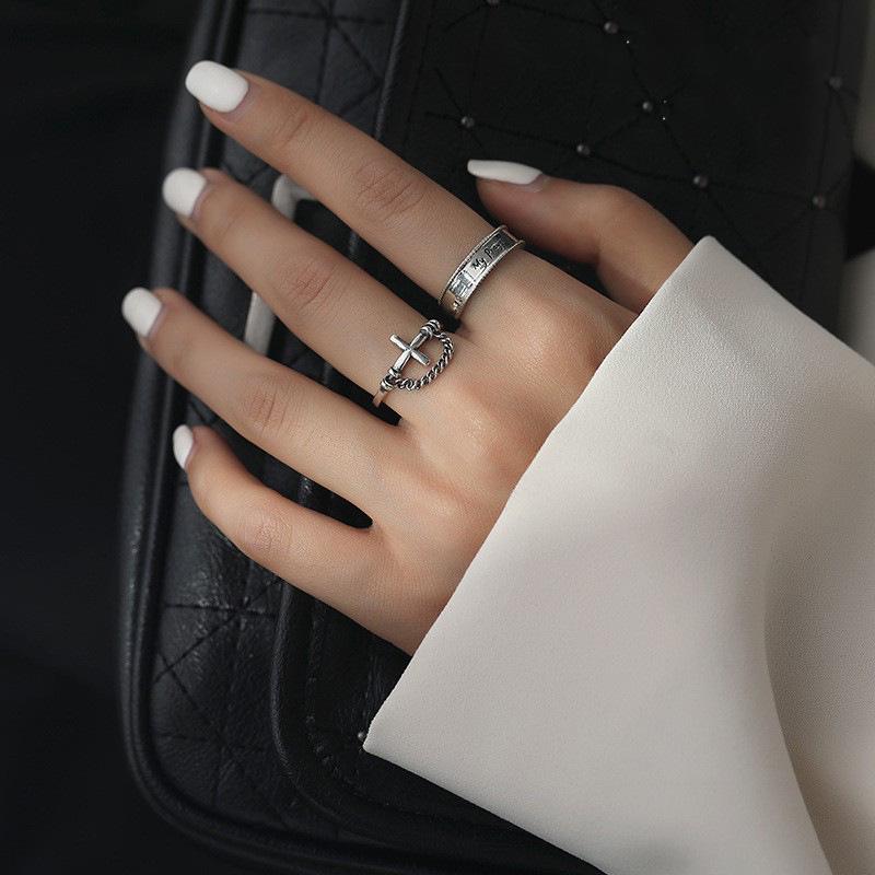 Silver Cross Women's Retro Silver Ring - Trendy Thai Index Finger Jewelry, 2022 Celebrity Style