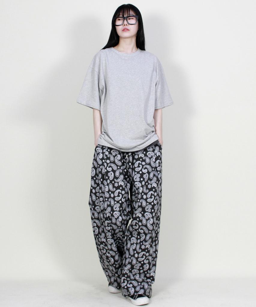 Deumakeu Paisley Side Onetuck Wide Pants Black