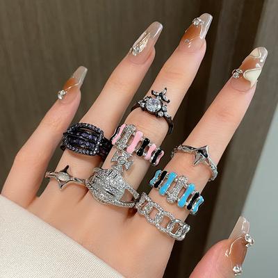 Diamantbeströdd Zirkon Ihålig Drip Oil Öppen Ring, Nischad Design för Kvinnor, Lätt Lyx Personlighet, Avancerad Känsel Pekfingerring