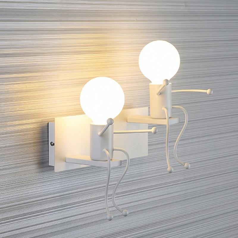 Kreative Humanoide LED Wandleuchte E27 Eisen Cartoon Kleiner Mann Schaukel Wandlampe Kunstdekor für Schlafzimmer Kinderzimmer Wandleuchte Beleuchtung