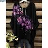 Elegante Blumenmuster-Bluse für Damen - Hellviolett mit weißen Blumen Langarm Rundhalsausschnitt Perfekt für Frühling & Herbst