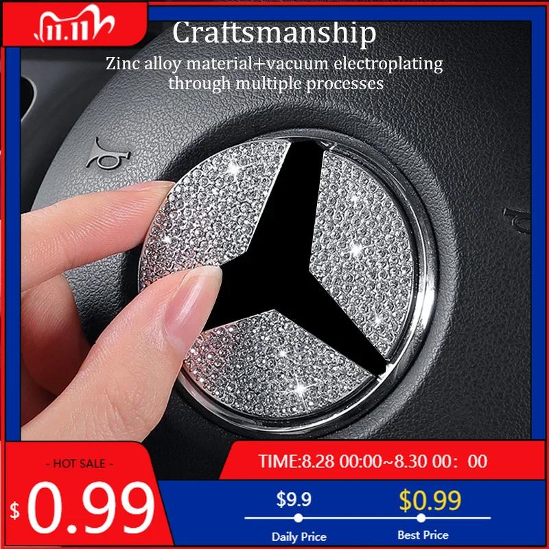 GLC GLB 45/49mm Car Steering Wheel Emblem Crystal Diamond Sticker For Mercedes Benz A B C E Class GLA CLA GLC GLK GLE Series Ac