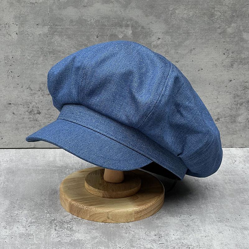 Suitable For Round Face Big Top Cloud Octagonal Hat Women'S Single Layer Breathable Thin Denim Duck Tongue Beret