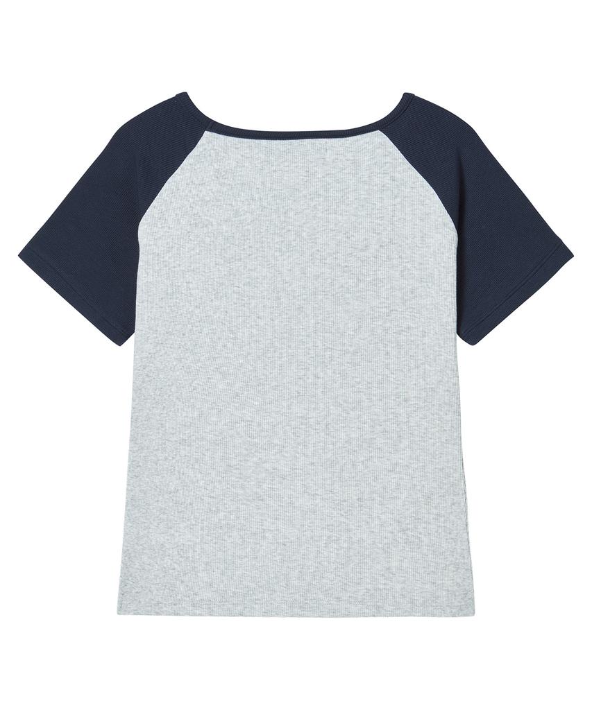 PRENDA Cross Applique Raglan Short Sleeve Gray